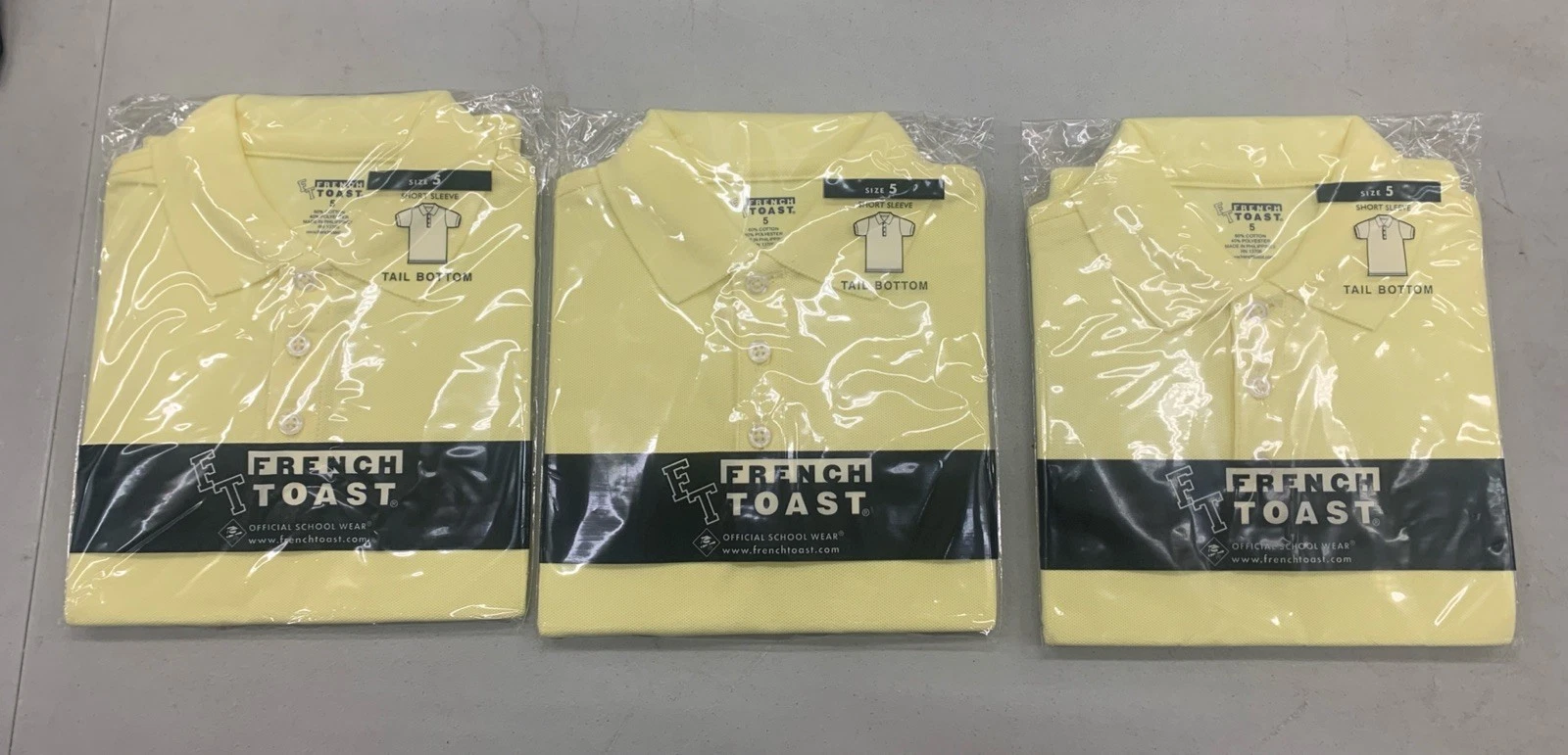 Set Of 3 NIP French Toast Short Sleeve Tail Bottom Polo Boy's Size 5 Yellow
