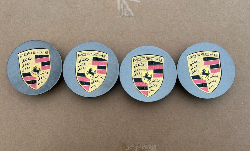 Porsche Gray & Gold Wheel Center Caps Set 4PCS 76mm 7L5601149 7P5601149 - Image 2 of 4