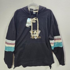 Anaheim Mighty Ducks NHL Adidas Black Lace Up Henley Hoodie Men's XXL New w/ tag