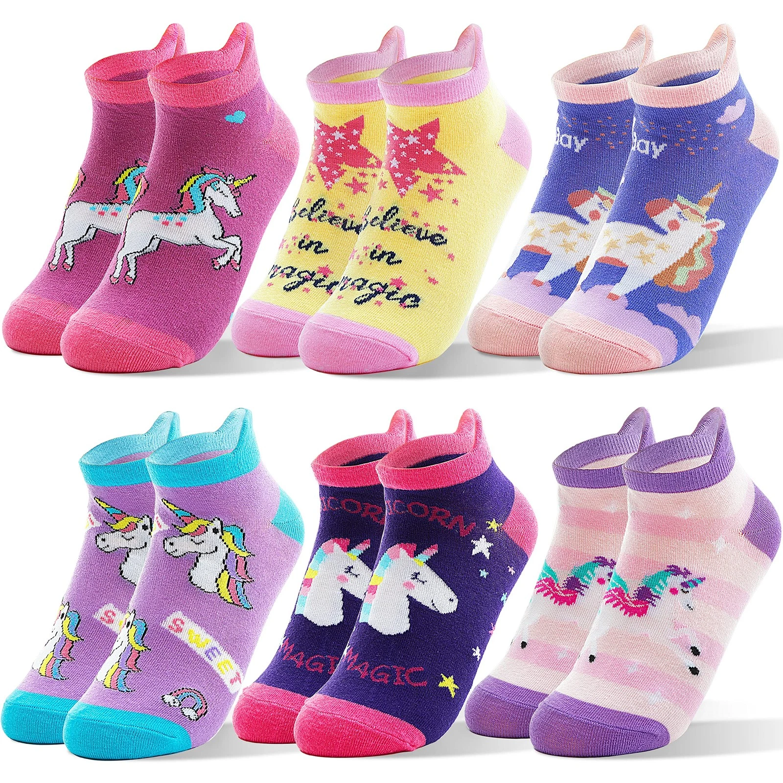 Kids Girls Toddler Unicorn Socks Ankle Low Cut No Show Cute Silly Novelty Fas...
