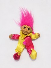 Vintage Russ Troll Doll Pink Hair Pink Yellow Jester Clown Outfit Plush 8"