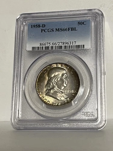 1958-D Franklin Half Dollar  50c PCGS MS66 FBL Nicely Toned