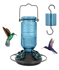 Glass Hummingbird Feeder for Outdoors, 16oz with Bee Guards  Ant Moat, LeakP...