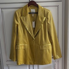 Anthropologie Alec Les Filles Soft Velvet Satin Gold Blazer Women's Large 178