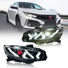 2PCS Red Devil Eye LED Headlights For Honda Civic 2016-2021 Front Lamps Assembly
