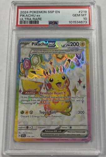 2024 Pokemon SSP EN-Surging Sparks 219/191 Pikachu EX Ultra Rare PSA 10 Gem Mint