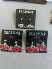 Lot 3 Arkansas Razorbacks Football College Hook Dangle Earrings Silver Tone New