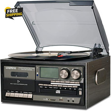 9-in-1 Vinyl Record Player Bluetooth Turntable CD Cassette AM FM Radio USB