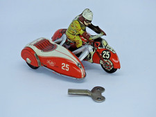 HUKI U.S ZONE GERMANY C1949 LITHO TINPLATE CLOCKWORK MOTORCYCLE  SIDECAR  KEY