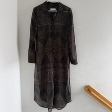 Zara Women Small Long Sleeve Semi Sheer Chiffon Flowy Shirt Dress High Slit Boho