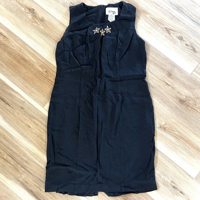 VINTAGE DJ Summers Dress Black Stars Embroidered Sleeveless Career Cocktail 12P