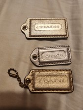 Coach Lot Of 3 Large Gold Silver Leather Purse Charms Fobs Hangtags