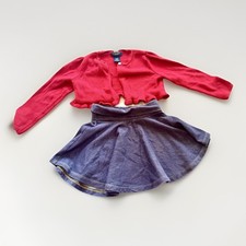 Girls 3T Chaps Red Cotton Cardigan & Old Navy Gray Skater Skirt Outfit Set
