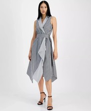 Anne Klein Handkerchief-Hem Midi Dress Women's 0 Black/White Sleeveless Pullover