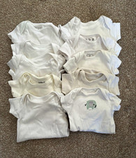 8pc Baby Bodysuits Set 0-1 Months Cotton Jersey White Short Sleeve Primark Next
