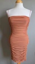 NWT Nookie | Size Large | Ruched Mesh Bodycon Mini Dress Orange/Tan MSRP $320