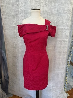 VTG AJ BARI pink 100% silk sz 10 asymmetric portrait collar cocktail dress
