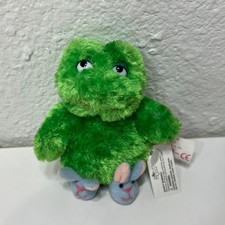 Russ Berrie Green Frog Plush w/ Bunny Slippers 4" Stuffed Animal Toy NWT Retired