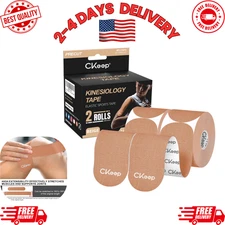 2 Rolls Athletic Tape | 2" Latex-Free Cotton Precut Strips for Knees & Injuries