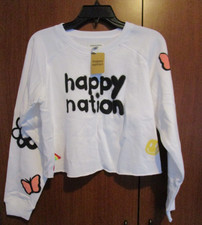NEW Happy Nation Girls Sweatshirt Cropped Hippy Design Sz XL 14 16 Cotton Polyes