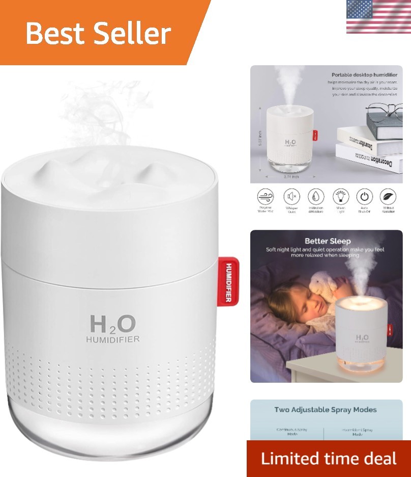 Portable Mini Humidifier, 500ml Small Cool Mist Humidifier, 