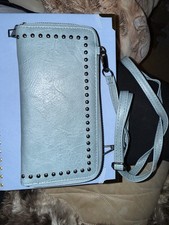 Blue Double Zippered Leather Cross Body Or Wristlet Very Nice Organizer