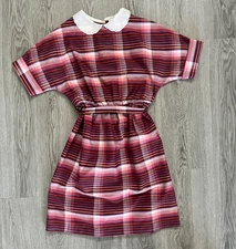 Vintage 1950/60's Maroon Plaid Mini Dress Retro Academia Size S Peter Pan Collar