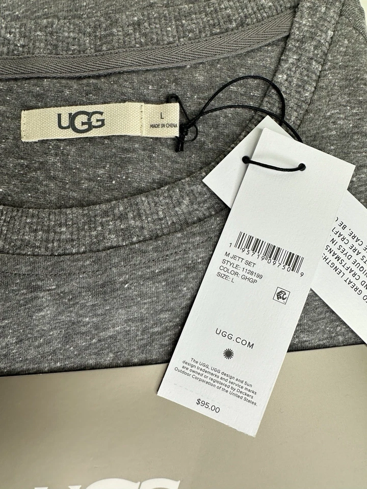 UGG 男式 Jett 睡衣套装灰色希瑟 T 恤和绿色格子慢跑裤 L 码 — 第 4/4 张图片