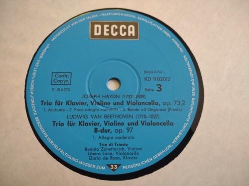 TRIO DI TRIESTE PLAYS BEETHOVEN MOZART & HAYDN PIANO TRIO DECCA GERMAN 11020 - Picture 6 of 7