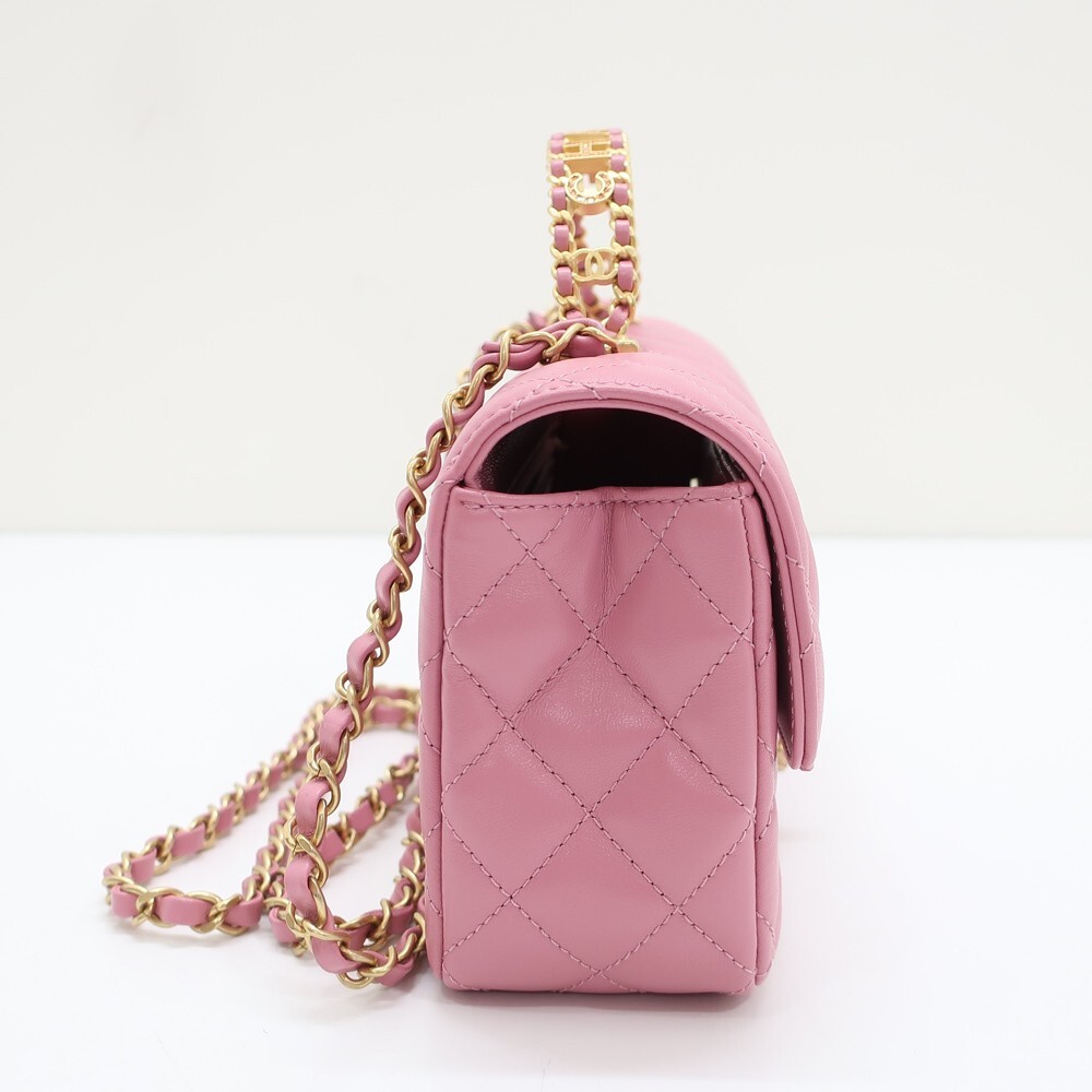 CHANEL Matelasse Flap Logo Handle AS4530 Pink Shoulder RB002 | eBay