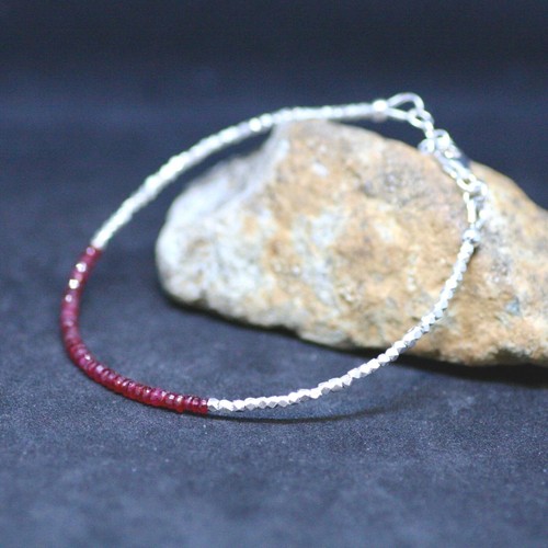 Natural Ruby and Karen Hill Tribe Bead Bracelet Sterling Silver July Birthstone - Picture 3 of 7