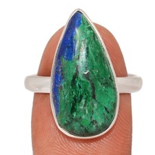 Natural Blue Azurite - Mexican 925 Sterling Silver Ring Jewelry s.9 CR71324