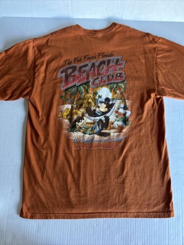 Disney Orange T Shirt The Fan Four’s Florida Beach Club Mickey Goofy Size L - Afbeelding 1 van 9
