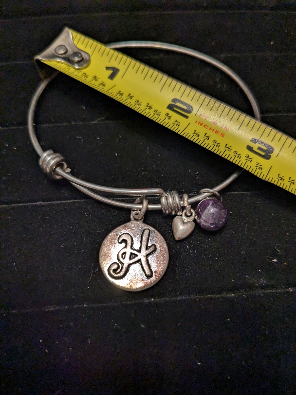 Silver Plated Bangle Bracelet H Initial Amethyst … - image 2