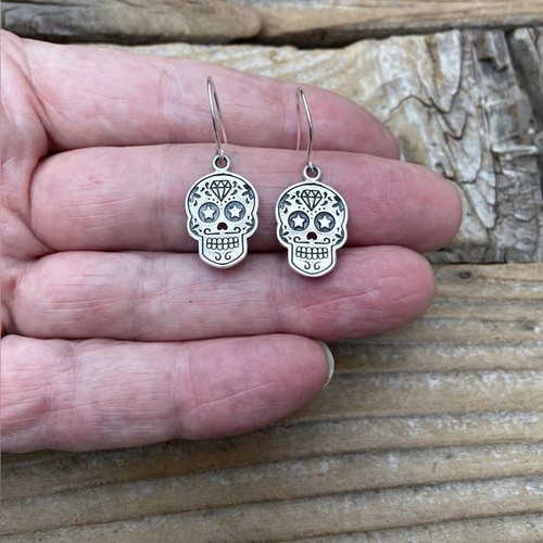 925 Sterling Silber Halloween Sugar Skull Ohrringe Tag der Toten baumeln NEU - Bild 8 von 9