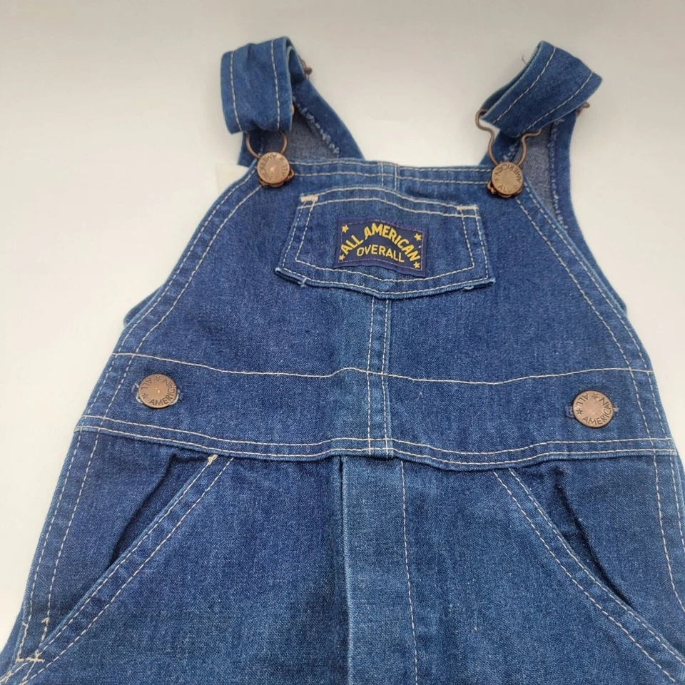 Mono con tirantes de mezclilla Health-tex bebé niño pequeño 18 m vintage años 70 todo americano Foto 2 de 4