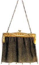 Vintage 1920s Chainmail Gold Flapper Purse W/6 Dangles 8"x6"