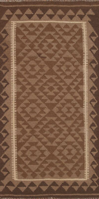 Brown Kilim 7' Rug Runner Flatweave Pile Wool Kelim Hallway Carpets 3x7 ft.