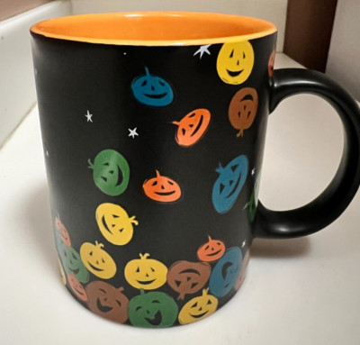 Starbucks 2007 Halloween Pumpkin Jack-O'-Lantern Mug Black Pumpkins Stars