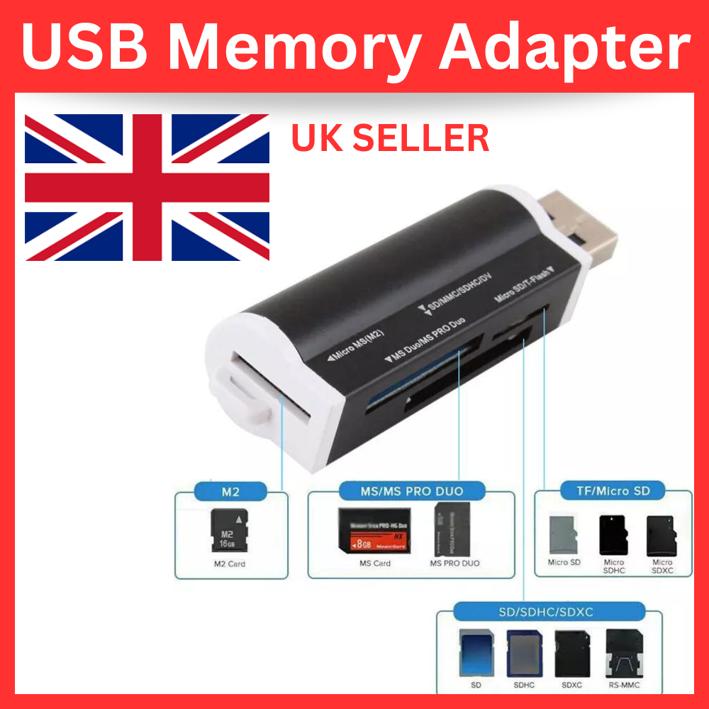 Adattatore Lettore Schede USB All-in-1 Per Micro SD, SDHC, TF, M2 E MMC – Nuovo, Nero
