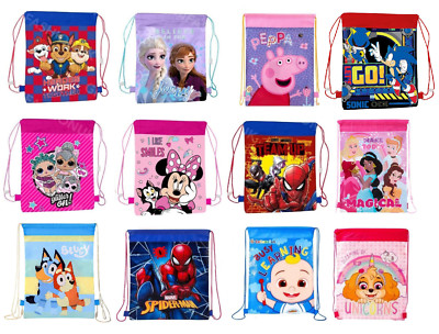 Kinder Jungen Mädchen Charakter Schule PE Schwimmschuh Sport Kordelzug Tasche Rucksack