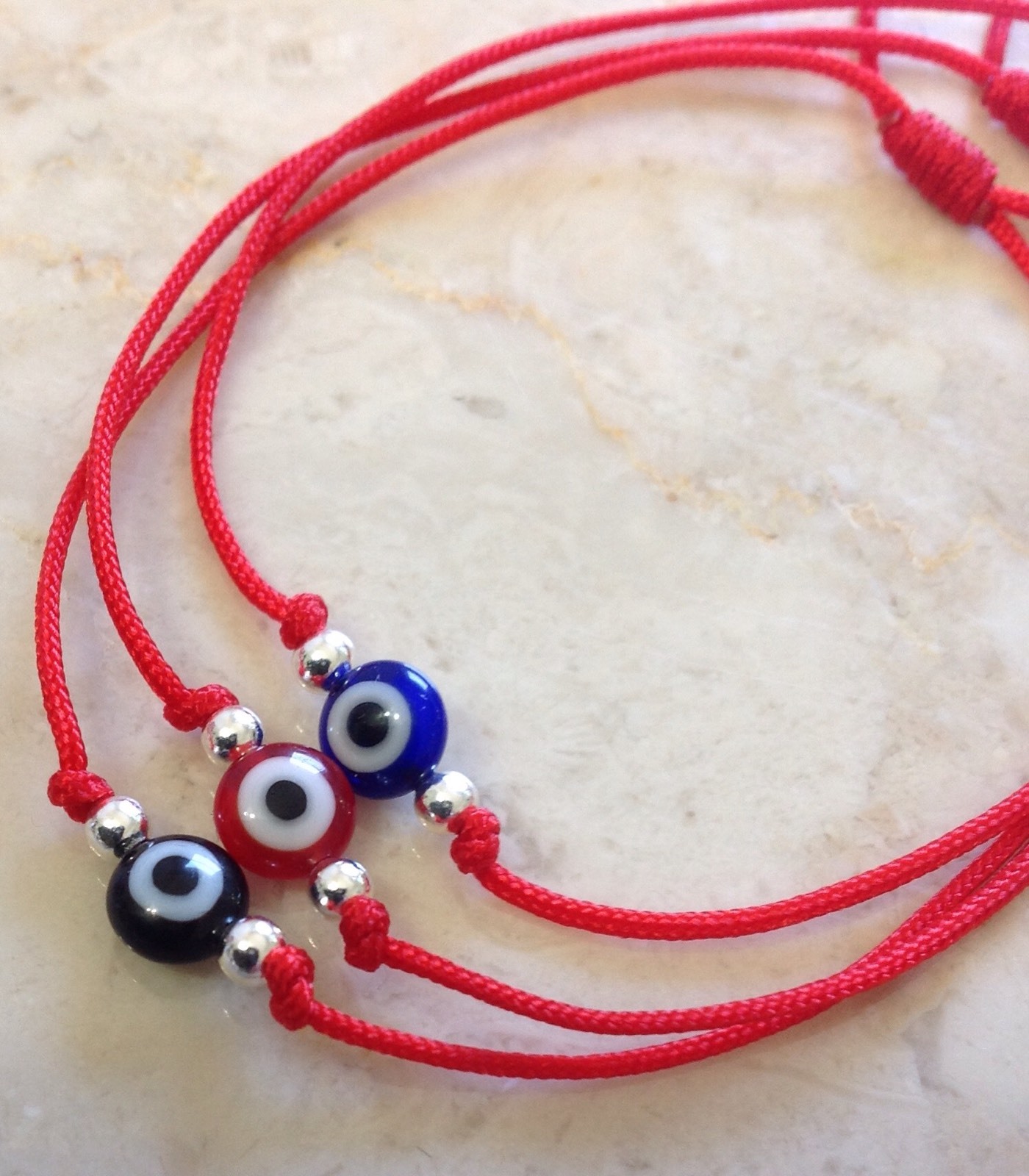 Red String Kabbalah 3 Bracelets Evil Eye Silver Bead Good Luck Charm Protection
