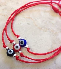 Red String Kabbalah 3 Bracelets Evil Eye Silver Bead Good Luck Charm Protection