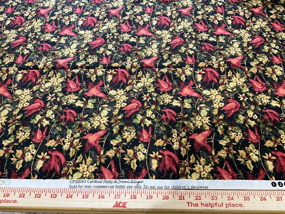 Fabric - Susan Winget  "CARDINAL HOLLY"  Birds, 100% Cotton - 1.50 Yards - NEW - Image 4 of 4