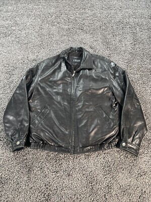 Izod Leather Jacket Mens Size XL Black Lined Inner Pockets Zip-up