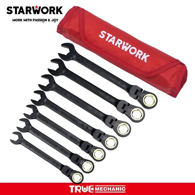 STARWORK 7Pc. 120T  Flexible Ratcheting Wrench Set, With Roll-Up Pouch Bag
