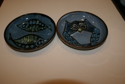Vintage Brixham Pottery LOT OF 2 DISHES (1)OWL  BOWL LOW,  FISH 6'' X 1''H AWESOME