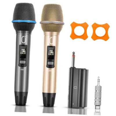 Wireless Microphones Handheld 2 Pack: Professional Rechargeable Dual Dynamic 