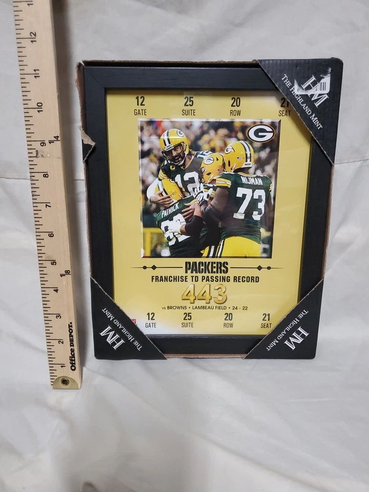 Aaron Rodgers #12 QB Highland Mint NFL Green Bay Packers TD Passing Record NUEVO Foto 2 de 3