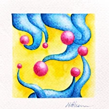 Original Watercolor Painting – Fantasy Tentacles, Pink Spheres, 4x4 inches